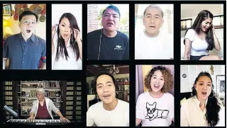  ?? SCREENSHOT FROM ABS- CBN ?? Nineties’ singing group Smokey Mountain: (clockwise from upper left) Tony Lambino, Shar Santos, James Coronel, Jayson Angangan, Geneva Cruz, Chedi Vergara, Anna Fegi, Jeffrey Hidalgo and mentor Ryan Cayabyab.