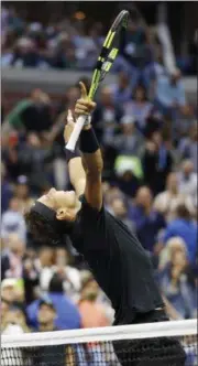  ?? ADAM HUNGER — THE ASSOCIATED PRESS ?? Rafael Nadal, of Spain, reacts after beating Kevin Anderson, of South Africa, to win the men’s singles final of the U. S. Open tennis tournament, Sunday in New York.