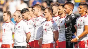  ??  ?? Mickey Harte, standing with his players for the national anthem last Saturday, will be anxious for a Tyrone win today