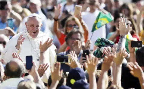  ??  ?? Pope Francis arrives for his weekly general audience, at the Vatican, Wednesday, Aug. 29, 2018.(AP)