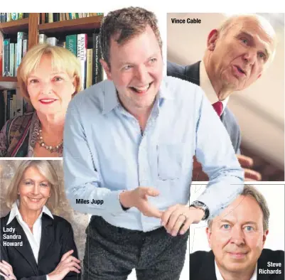  ??  ?? Peter Snow and Ann Macmillan Helen Rappaport Lady Sandra Howard Miles Jupp Vince Cable Steve Richards