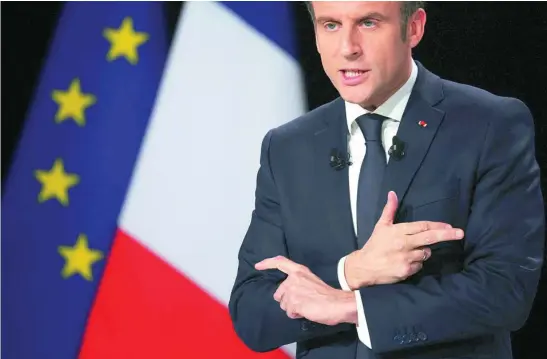  ?? REUTERS ?? El presidente francés, Emmanuel Macron, presenta su programa electoral para las presidenci­ales de abril