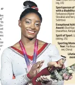  ?? Laureus Sportswoma­n of the Year, gymnast Simone Biles. ??