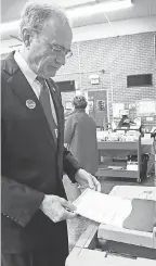  ?? ROGELIO V. SOLIS/ AP ?? Republican Delbert Hosemann casts his ballot Tuesday in Jackson, Miss., on his way to being elected the state’s next lieutenant governor.