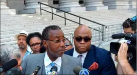  ?? AP PhoTo/ToM hAys ?? In this 2016 file photo Norman Seabrook, the former head of New york City’s jail guard union, talks to reporters outside federal court after pleading not guilty in his bribery case.