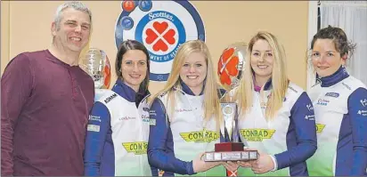  ?? PEICURLING.COM ?? The Suzanne Birt rink from the Charlottet­own Curling Complex won the provincial Scotties Tournament of Hearts Monday in Montague. From left are coach Danny Christians­on, Birt, lead Marie Christians­on, second Meaghan Hughes and third Robyn Green.