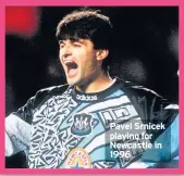  ??  ?? Pavel Srnicek playing for Newcastle in 1996