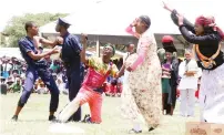  ?? ?? Iyasa drama and dance group perform a drama encouragin­g school children to take their school work seriously and to plan on their future careers during a career guidance, grooming, etiquette and stay in school programme organised by First Lady Dr Auxillia Mnangagwa in Mashonalan­d East on Monday