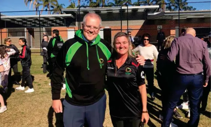  ?? Photograph: Sans Souci Football Club Facebook page ?? Scott Morrison at Sans Souci Football Club, where he unveiled $50,000 under the sports grants program overseen by Bridget McKenzie.