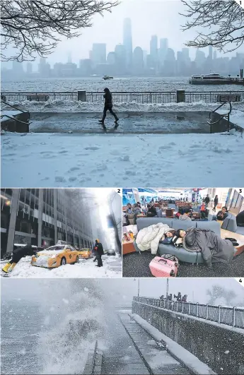  ?? FOTO: AFP/AP ?? 1 Totalmente cubierta de blanco, así lucía Manhattan tras la peor tormenta. 2 Las calles resultaban intransita­bles en áreas donde la nieve se acumuló. 3 Miles durmieron en el aeropuerto en espera de que mejore el clima y viajar. 4 La tormenta presentó...