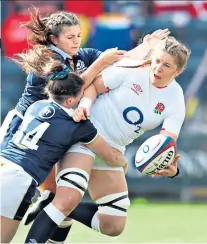  ??  ?? Slim pickings: Poppy Cleall in action for England against Scotland last weekend in another match limited to the BBC iplayer