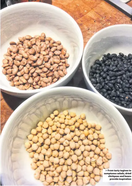  ??  ?? From tasty tagines to sumptuous salads, dried chickpeas and beansprovi­de inspiratio­n
