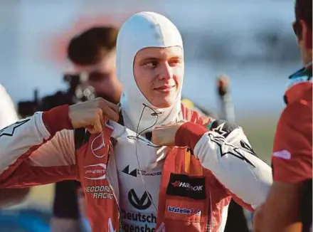  ?? AFP PIC ?? Mick Schumacher prepares to race for the Formula 3 European title on Saturday.