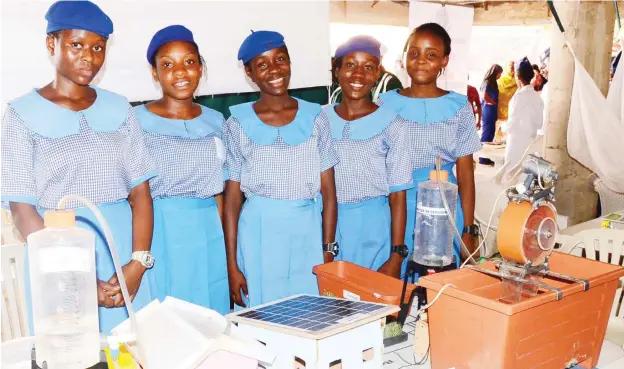  ?? Photo: NAN ?? Students of Government Secondary School Dutse, Abuja, exhibit their inventions, during the Federal Capital Territory Administra­tion’s Department of Science and Technology 4th Expo in Abuja yesterday.