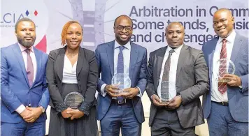  ?? ?? Senior Associate, G Elias, Ayodeji Akinyanju (left); Partner, Oraro & Company, Kenya, Noella Lubano; Partner, Stephenson Harwood, Jide Adesokan; Partner, G Elias, Abubakar Anafi and Head Litigation and Dispute Resolution, First Bank Nigeria Limited, Oluropo Okunmuyide during the event.