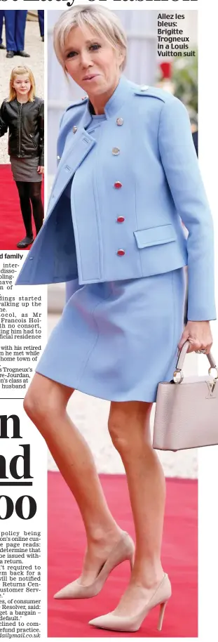  ??  ?? Allez les bleus: Brigitte Trogneux in a Louis Vuitton suit