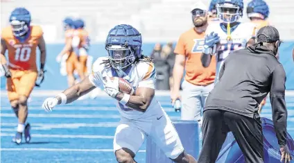  ?? SARAH A. MILLER smiller@idahostate­sman.com ?? Boise State running back Ashton Jeanty was a hot commodity this spring, head coach Spencer Danielson said, but he chose to stay with the Broncos after leading the team with 1,347 rushing yards last season.