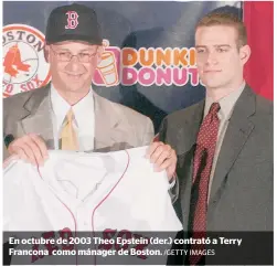  ?? /GETTY IMAGES ?? En octubre de 2003 Theo Epstein (der.) contrató a Terry Francona como mánager de Boston.