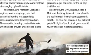  ??  ?? Hot topic: gamekeeper­s say muirburn is vital for upland management