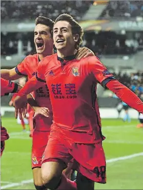  ?? FOTO: REAL SOCIEDAD ?? Mikel Oyarzabal celebra el 0-1 logrado en Trondheim