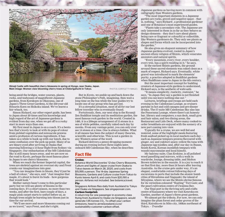  ?? PHOTOS: 123RF/GETTY IMAGES ?? Himeji Castle with beautiful cherry blossoms in spring at Hyogo, near Osaka, Japan. Main image: Women view blooming cherry trees at Chidorigaf­uchi in Tokyo.