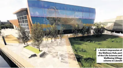  ??  ?? &gt; Artist’s impression of the Wellness Hub, part of the Life Sciences and Wellbeing Village scheme in Llanelli