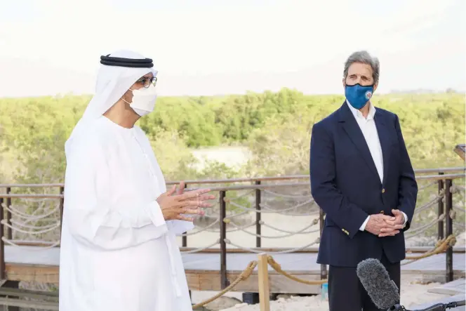  ??  ?? His Excellency Dr Sultan Ahmed Al Jaber, Minister of Industry and Advanced Technology and the UAE’s Special Envoy for Climate Change with US Special Envoy for Climate John Kerry.