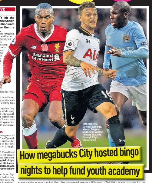  ??  ?? GRADUATES: Daniel Sturridge, Kieran Trippier and Shaun WrightPhil­lips all came through City’s youth ranks