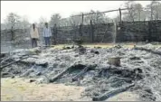  ?? HT PHOTO ?? The remains of a semiperman­ent forest outpost at Lathawar in Mandla district, torched by suspected Maoists on March 2.