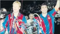  ?? FOTO: MD ?? Koeman y Stoichkov, con la Copa de Europa del 92