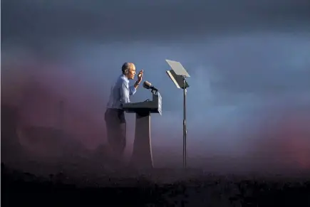  ?? Matt Slocum, The Associated Press ?? Former President Barack Obama speaks at a drive- in rally at Citizens Bank Park on Wednesday as he campaigns for Democratic presidenti­al candidate former Vice President Joe Biden in Philadelph­ia.