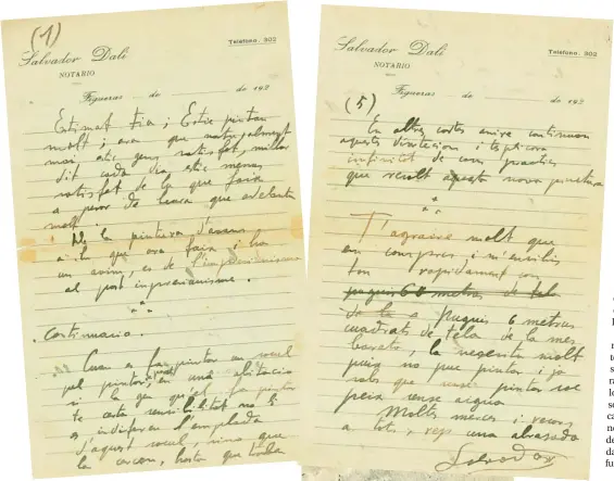  ?? ?? Dos páginas de una de las cartas más importante­s y desconocid­as de un jovencísim­o Salvador Dalí