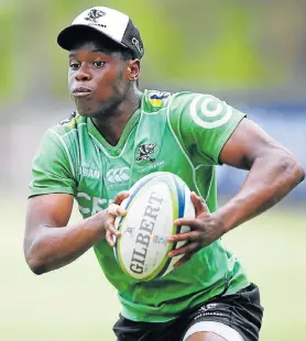  ?? Picture: STEVE HAAG/GALLO IMAGES ?? NEW SENSATION: Aphelele Fassi of the Cell C Sharks during the team’s training session at Jonsson Kings Park Stadium in Durban in January