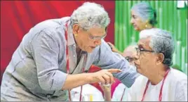  ?? PTI PHOTO ?? ■ CPI(M) general secretary Sitaram Yechury (left) with Tripura former chief minister Manik Sarkar at the party’s Congress session in Hyderabad on Sunday.