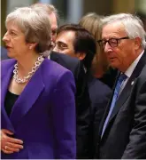  ??  ?? Brexit talks: British Prime Minister Theresa May and European Commission President Jean-Claude Juncker in Brussels on Thursday