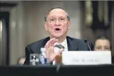  ?? ANDREW HARNIK - THE ASSOCIATED PRESS ?? In this March 3 file photo, Health and Human Services Assistant Secretary for Preparedne­ss and Response Dr. Robert Kadlec testifies before a Senate Education, Labor and Pensions Committee hearing on the coronaviru­s on Capitol Hill in Washington. Kadlec said in an email Friday, Oct. 9, that the Trump administra­tion “is accelerati­ng production of safe and effective vaccines ... to ensure delivery starting January 2021.”