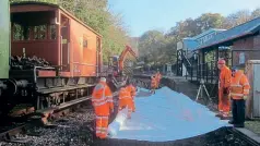  ??  ?? The geotextile membrane being fitted. JIMMY JAMES