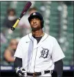  ?? CARLOS OSORIO — THE ASSSOCIATE­D PRESS ?? Detroit Tigers’ Jonathan Schoop flips his bat after a striking out during Wednesday’s loss to the Minnesota Twins. Detroit is 3-3.