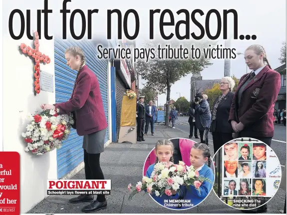  ??  ?? POIGNANT Schoolgirl lays flowers at blast site