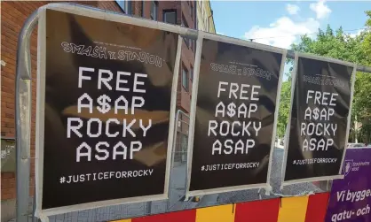  ?? Photograph: Reuters ?? Posters in Stockholm calling for the freedom of A$AP Rocky.
