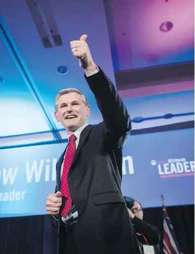  ?? DARRYL DYCK / THE CANADIAN PRESS ?? Andrew Wilkinson defeated five other candidates to win the B.C. Liberal party leadership on Saturday.