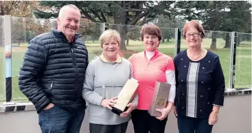  ??  ?? Trophy winners Maureen Kittelty and Kerri Ahearn with trophy sponsors, members of the Duncan family.