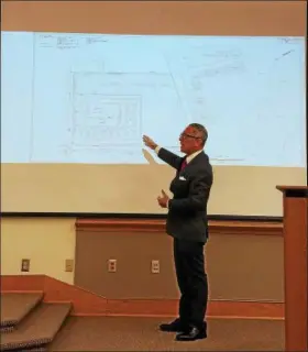  ?? DAN SOKIL — DIGITAL FIRST MEDIA ?? Developer Mark Nicoletti points to the SKF office property on Forty Foot Road adjacent to the Towamencin Village Shopping Center, where he is now proposing new residentia­l constructi­on.