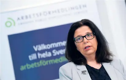  ?? ARKIVBILD: FREDRIK SANDBERG ?? Arbetsförm­edlingens generaldir­ektör Maria Mindhammar presentera­r den nya arbetsmark­nadsprogno­sen.