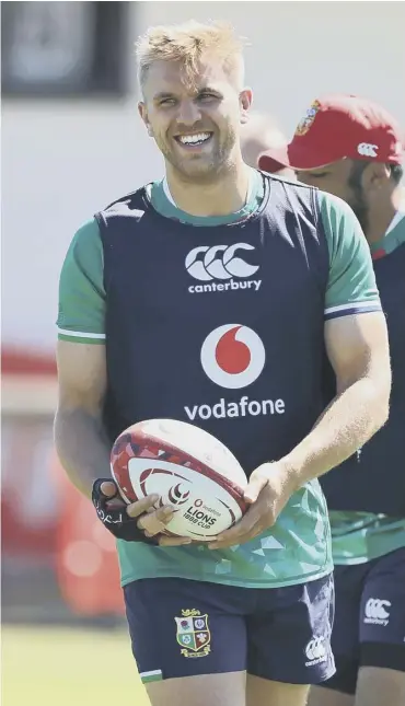 ??  ?? 0 Chris Harris takes part in a British and Irish Lions training session in Jersey yesterday