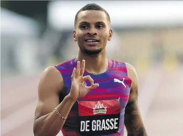  ?? FRED CHARTRAND/THE CANADIAN PRESS ?? Andre De Grasse capped off a national 100-metre title with a win in the men’s 200 metres Sunday in Ottawa.