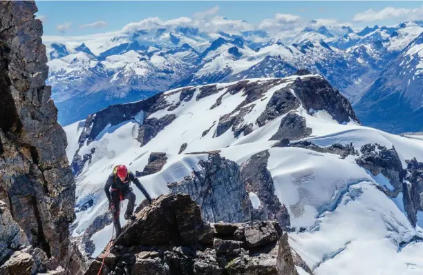  ?? TAD MCCREA ?? Jim Donnini on his first ascent of Cerro Chueco in 2017 with Tad Mccrea. Nine rock pitches up to 5.9+.