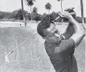  ?? GLEANER PHOTO ?? LINDY THE GOLFER: Lindy Delapenha caught in action at the top of his swing at a 1966 golf tournament in Runaway Bay, St Ann.