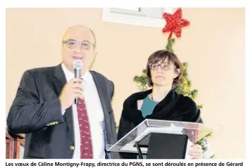  ??  ?? Les voeux de Céline Montigny-Frapy, directrice du PGNS, se sont déroulés en présence de Gérard Galpin, maire de Sillé et président du Conseil de Surveillan­ce.