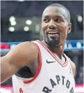  ??  ?? Serge Ibaka was back in the lineup for the Raptors on Sunday for the first time since Nov. 8.